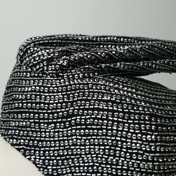 Parker One Shoulder Silver Sequined Black Lined Blouse Y2K Party - Picture 8 of 16